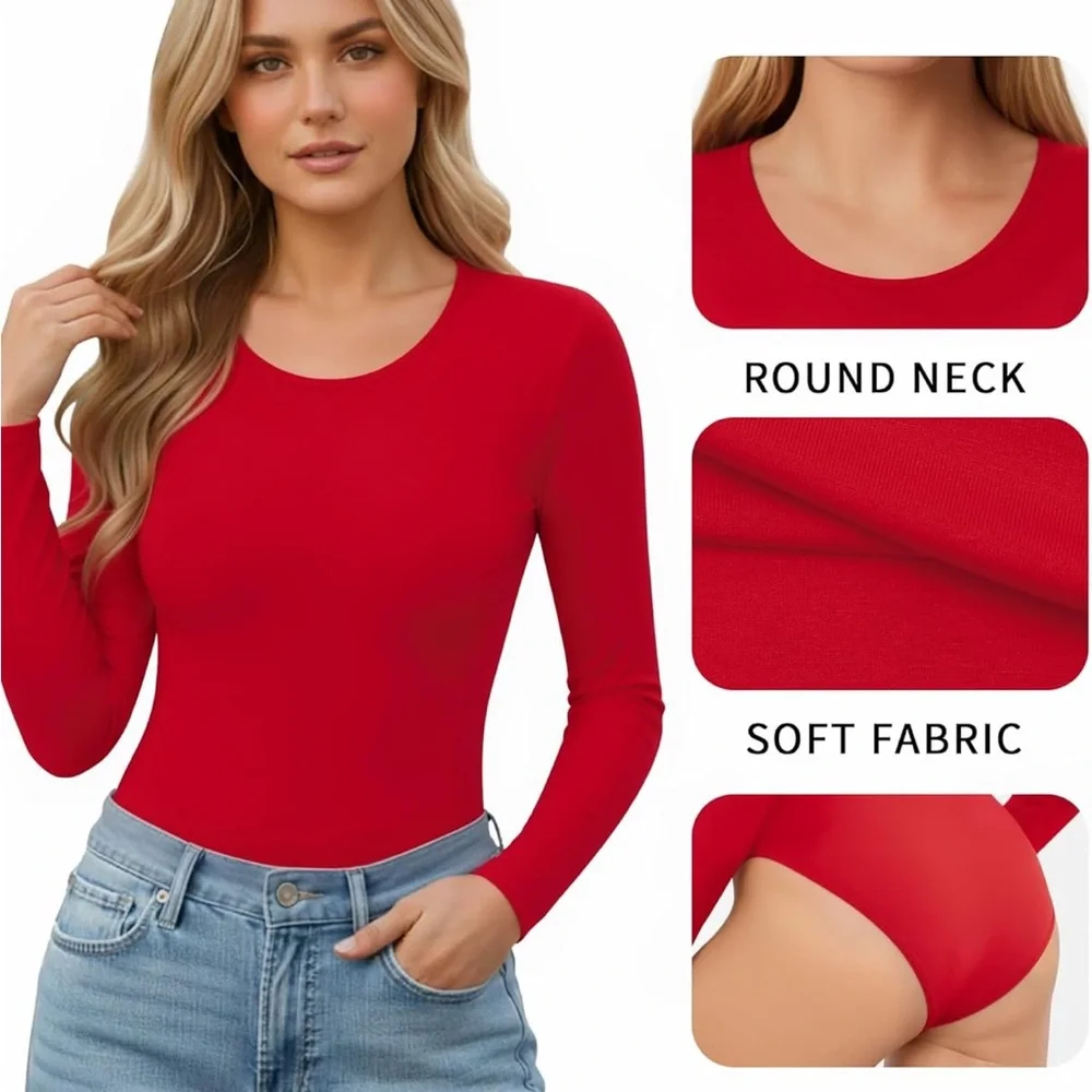 Women's Red Long Sleeve Bodysuit - Picture 4 of 8